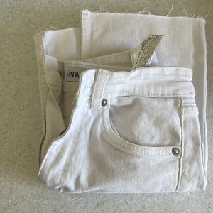 Zara white cropped bootcut jeans
